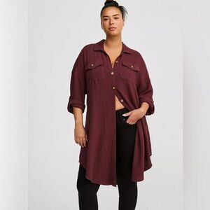 Torrid Maroon Flannel Gauze Oversized Shacket